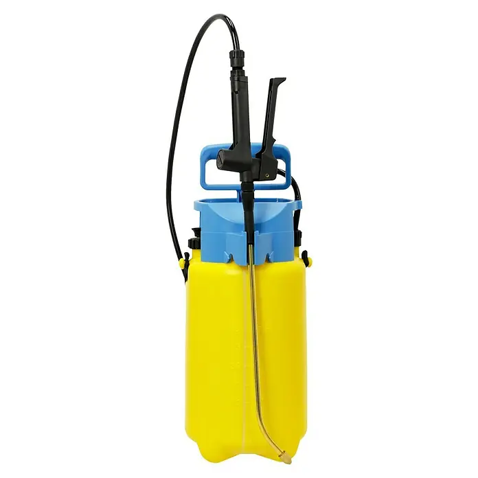 Gloria Drucksprühgerät Prima 3 mit verstellbarer Messingdüse - 3 l - Gelbe und blaue Gartenspritze mit schwarzem Sprühgerät und Schlauch, ideal für die Pflege von Pflanzen und Blumen im Garten.