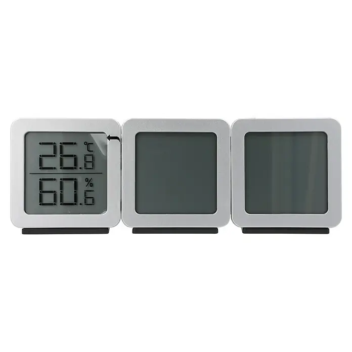 TFA Dostmann Funkthermometer Set - Digital, L x B x H: 20 x 61 x 61 mm, Silber - Das digitale Thermo-Hygrometer zeigt eine Temperatur von 26,8 °C und eine Luftfeuchtigkeit von 60,6 % an, während die anderen Displays leer sind.