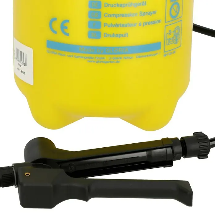 Gloria Drucksprühgerät Prima 3 mit verstellbarer Messingdüse - 3 l - Gelbes Drucksprühgerät von GLORIA mit schwarzem Griff und CE-Kennzeichnung für den sicheren Gebrauch im Garten.