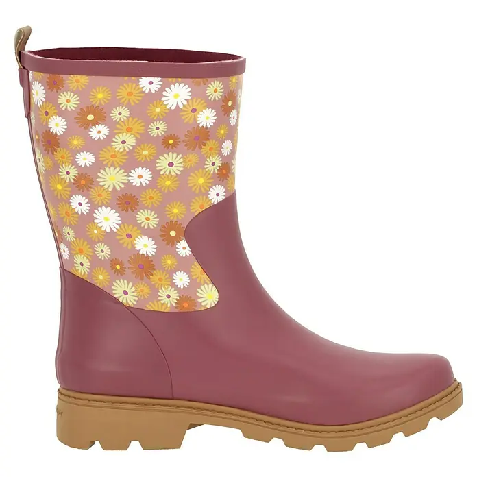 Black Fox Gummistiefel Lizia - Schuhgröße: 40, Rosa - Elegante, burgunderrote Gummistiefel mit farbenfrohem Blumendesign, perfekt für stilvolle Regentage und Outdoor-Abenteuer.