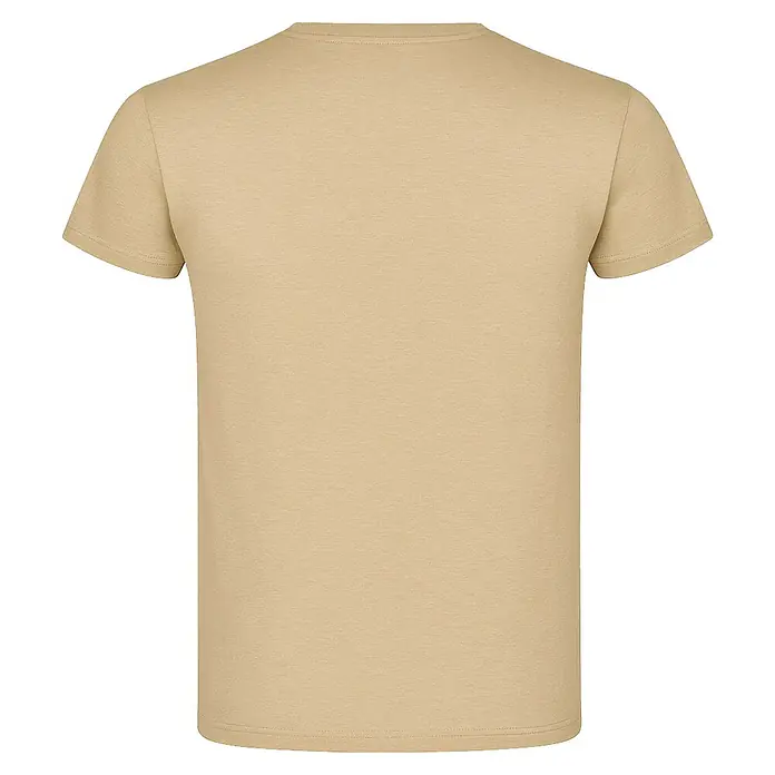 Camiseta Atomic - 4 XL, Arena, 85% algodón / 15% viscosa - Aquí hay una camiseta marrón claro de manga corta y cuello redondo, que ofrece una opción informal y cómoda para el uso diario.
