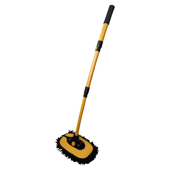 Mopa de microfibra AutoMop - Telescópico - Plumero con almohadilla de microfibra amarilla y mango negro para una fácil limpieza de superficies.