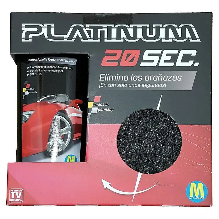 Reparador de arañazos Platinum - 100 ml, Apto para: Pintura para coches - Imagen del producto Platinum 20 Sec. para eliminar arañazos de coches, conocido por anuncios de televisión, con esponja especial.