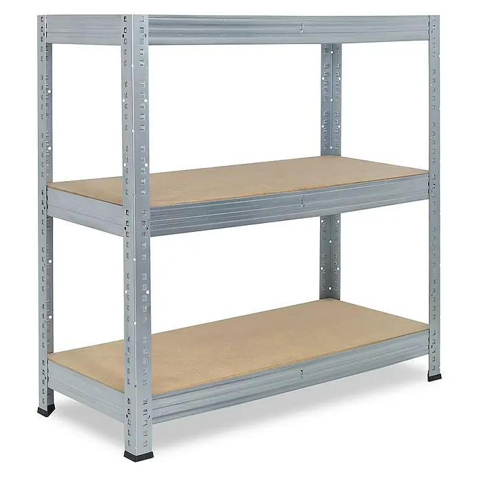 shelfplaza Schwerlastregal PRO - H x B x T: 90 x 80 x 60 cm, Traglast pro Boden: 200 kg, Stecken, verzinkt - Ein robustes, dreistöckiges Metallregal mit Holzregalböden, ideal für Lagerung und Organisation in Werkstatt oder Garage.