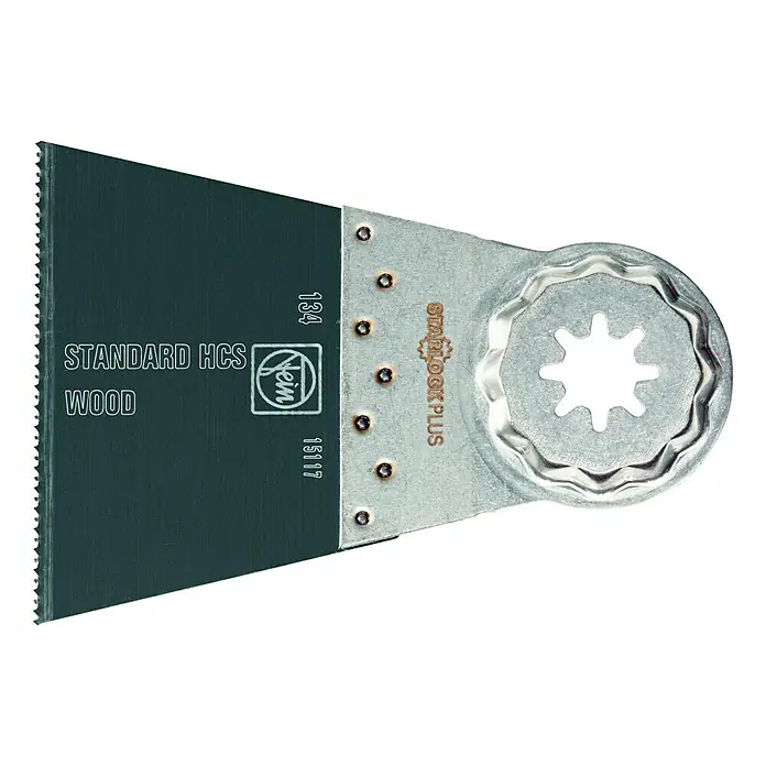 Fein Starlock Plus Hoja de sierra E-Cut Standard - 50 x 65 mm, 1 ud. - Hoja de sierra oscilante de Fein, Standard HCS para madera, con montura Starlock Plus para herramientas eléctricas oscilantes.