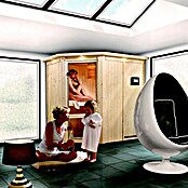 Karibu Systemsauna (Ohne Ofen, Mit Dachkranz und Beleuchtung, 195 x 152 x 198 cm)
