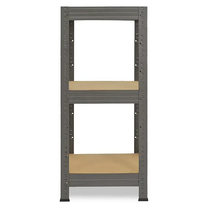 shelfplaza Schwerlastregal PRO - H x B x T: 90 x 60 x 60 cm, Traglast pro Boden: 200 kg, Stecken, grau - Das Bild zeigt ein graues Metallregal mit zwei Regalböden aus hellem Holzwerkstoff, ideal für Lagerung und Organisation.