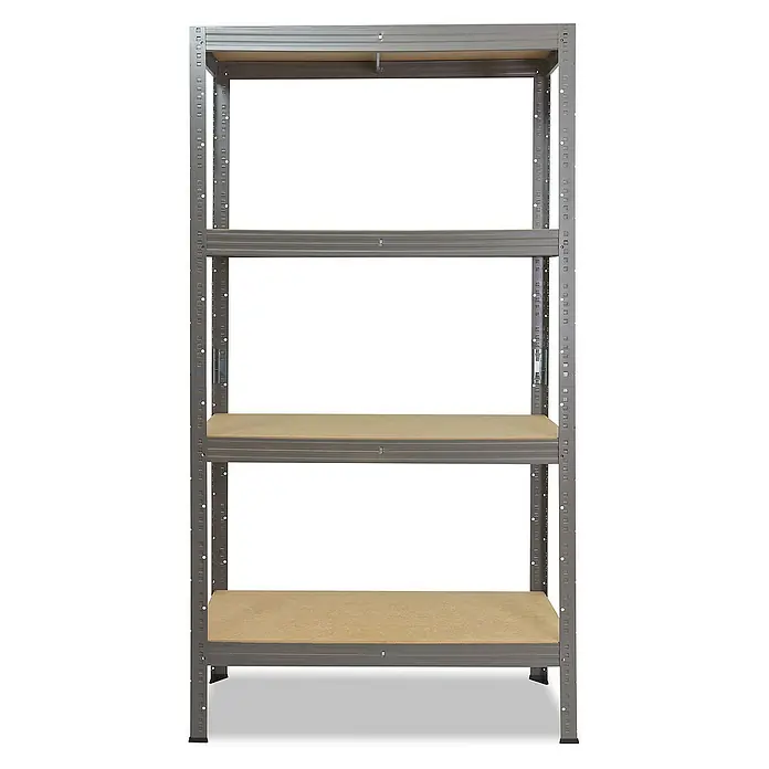 shelfplaza Schwerlastregal PRO - H x B x T: 155 x 120 x 60 cm, Traglast pro Boden: 200 kg, Stecken, grau - Das Bild zeigt ein robustes Schwerlastregal mit vier Ebenen und einer stabilen Metallkonstruktion, ideal für Lagerung.