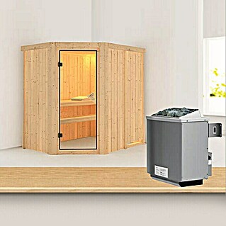 Karibu Elementsauna Carin (Mit 9 kW Ofen mit integrierter Steuerung, Ohne Dachkranz, L x B x H: 151 x 196 x 192 cm)