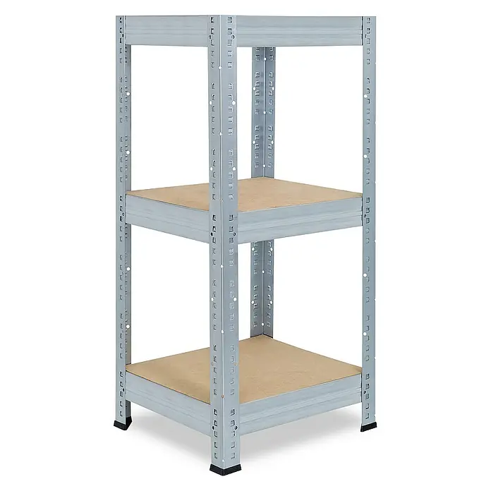 shelfplaza Schwerlastregal PRO - H x B x T: 90 x 40 x 40 cm, Traglast pro Boden: 200 kg, Stecken, verzinkt - Regalsystem mit zwei Böden. Das Regal besteht aus grauem Metall und hellbraunen Holzböden und bietet viel Stauraum.