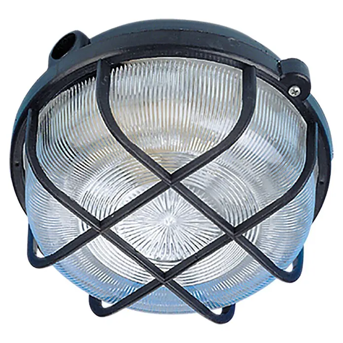 Ritter Leuchten LED-Wand- & Deckenleuchte rund - 7 W, Ø x H: 200 x 105 mm, Schwarz, Warmweiß - Robuste runde Deckenleuchte mit schwarzem Gitter und geriffeltem Glas für den Innen- und Außenbereich.