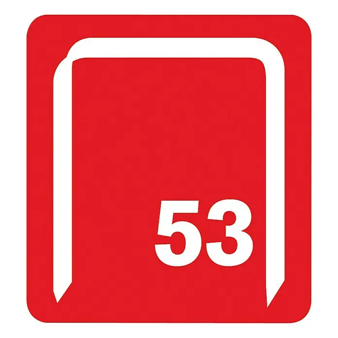Rapid Heftklammer High Performance 53/12 - Klammertiefe: 12 mm, Stahl, 1.080 Stk., Breite: 0,75 mm, Blisterpack - Rotes Quadrat mit abgerundeten Ecken und dem weißen Text "53" mit einem stilisierten, weißen, offenen Rahmen.