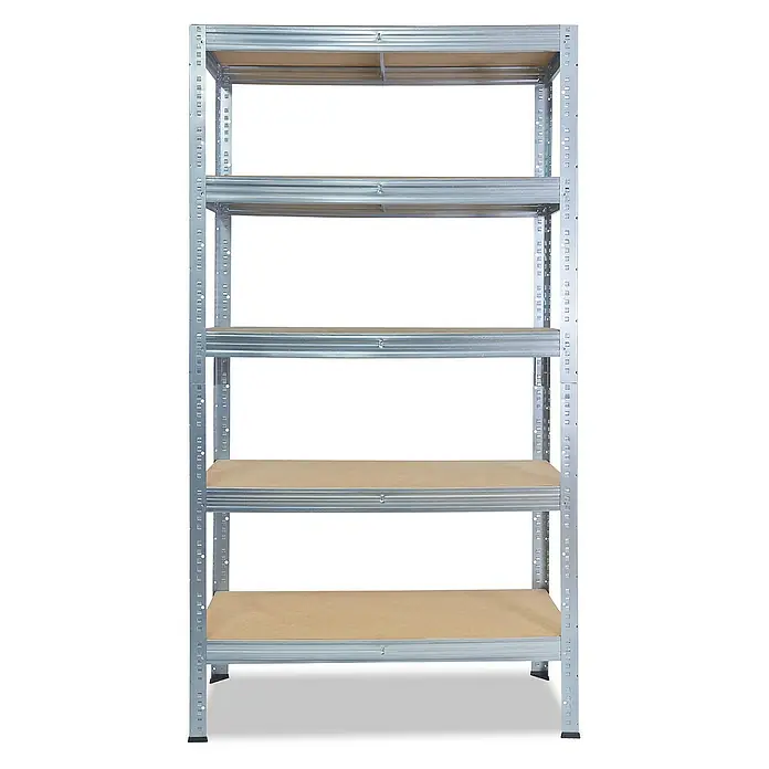 shelfplaza Schwerlastregal PRO - H x B x T: 200 x 100 x 30 cm, Traglast pro Boden: 200 kg, Stecken, verzinkt - Metallregal mit fünf Holzböden. Das Regal ist robust und bietet viel Stauraum für verschiedene Gegenstände. Ideal für Garage oder Keller.
