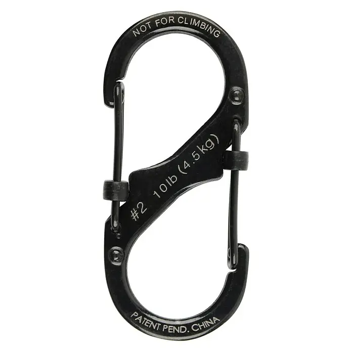Nite Ize Doppelkarabiner Slide Lock - 50 x 22 mm, Edelstahl, Schwarz, Belastbarkeit: 4,5 kg - Schwarzer, nicht zum Klettern geeigneter Karabiner, der bis zu 4,5 kg tragen kann.