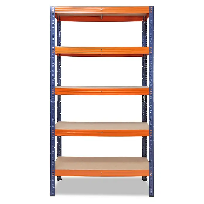 shelfplaza Schwerlastregal PRO - H x B x T: 180 x 60 x 30 cm, Traglast pro Boden: 200 kg, Stecken, blau-orange - Stabiles blau-oranges Schwerlastregal mit fünf Regalböden für Lagerung und Organisation in Werkstatt oder Lager.