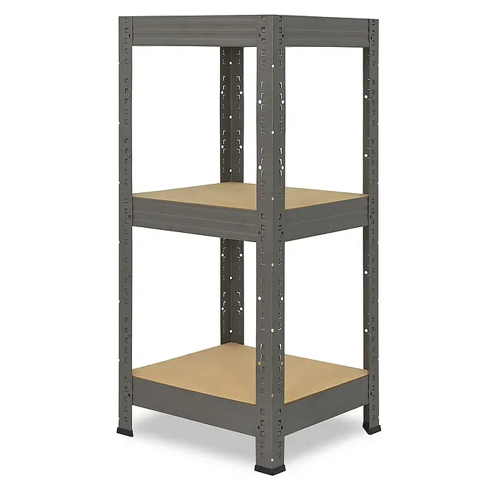 shelfplaza Schwerlastregal PRO - H x B x T: 90 x 40 x 40 cm, Traglast pro Boden: 200 kg, Stecken, grau - Ein graues Schwerlastregal mit zwei Regalböden aus Holz. Ideal für Lagerung und Organisation in Garage oder Keller.