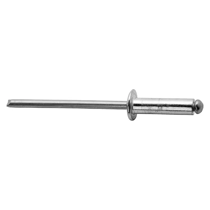 Rapid Blindniete ALU - Nietdurchmesser: 4 mm, Nietlänge: 12 mm, 50 Stk. - Eine Nahaufnahme einer silberfarbenen Blindniete, die für robuste Verbindungen sorgt und sich ideal für verschiedene Anwendungen eignet.