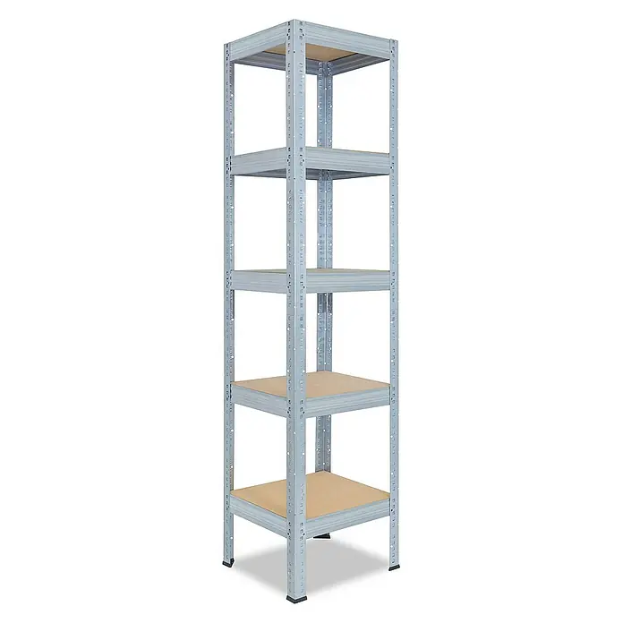 shelfplaza Schwerlastregal PRO - H x B x T: 180 x 50 x 50 cm, Traglast pro Boden: 200 kg, Stecken, verzinkt - Graues Regal mit fünf Holzfächern zur Aufbewahrung. Das Regal bietet viel Stauraum und ist ideal für Keller, Garage oder Abstellraum.