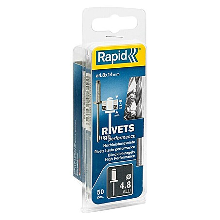 Rapid Blindniete ALU (Nietdurchmesser: 4,8 mm, Nietlänge: 14 mm, 50 Stk.)