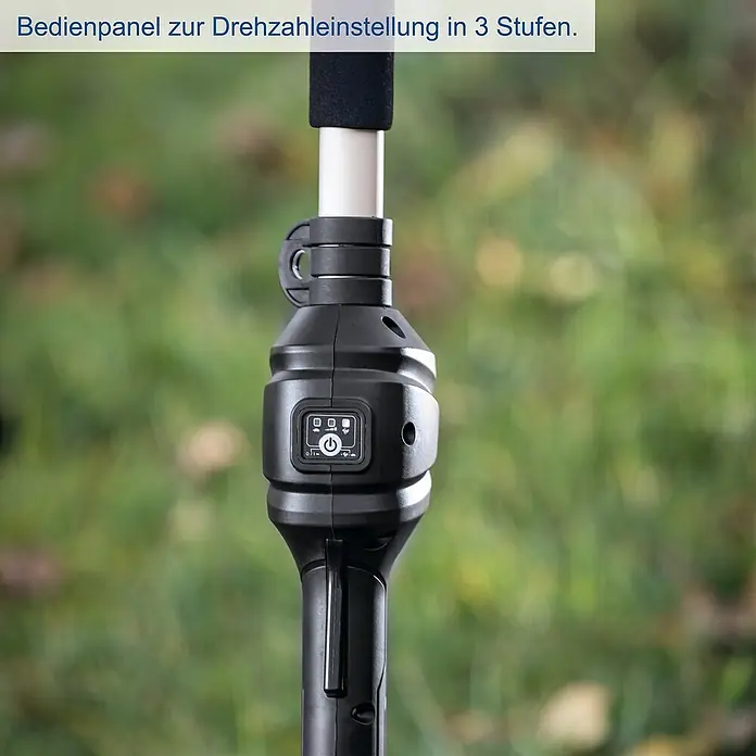 Scheppach IXES 20V Akku-Multifunktionswerkzeug BC-MFH400-X Set -  - Bedienelement des Trimmers zur Drehzahleinstellung in 3 Stufen mit Batteriestandsanzeige für optimale Kontrolle.