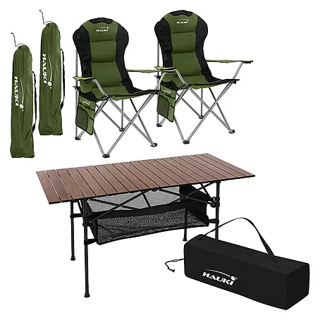 Hauki  Campingtisch Camping-Set mit Aluminium Klapptisch inkl. 2 Campingstuhl Grün