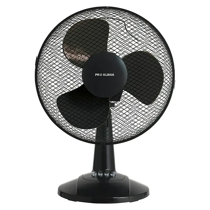 Voltomat Tischventilator - Schwarz, 30 cm - Schwarzer Pro Klima Tischventilator mit drei Rotorblättern und einem runden Schutzgitter für eine sichere und effektive Kühlung.