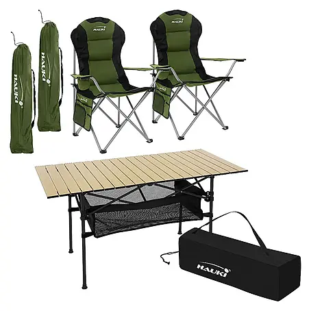 Hauki  Campingtisch Camping-Set mit Aluminium Klapptisch inkl. 2 Campingstuhl Grün