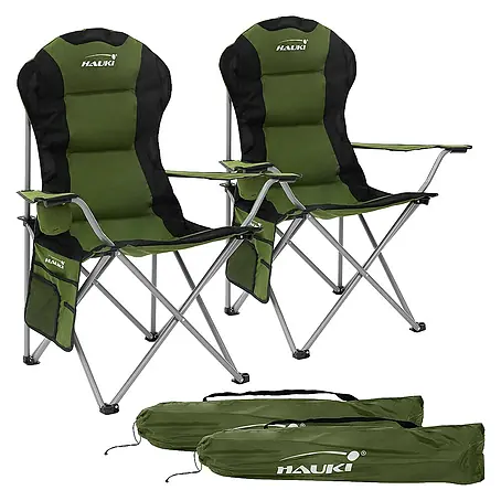 Hauki  Campingstuhl 2er Set Klappstühle Khaki gepolsterte Angelstühle mit hoher Rückenlehne