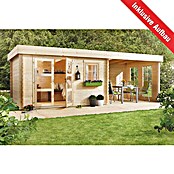 Kiehnholz Vrtna hiška Lounge 3  (Zunanje dimenzije vključno s strešnim previsom (Š x G): 605 x 282 cm, Les, Rjava) | 7435 - Blockbohlenhäuser | IAGD - Gartenhäuser | IAG - Außenbereichsausstattung | IA - Gartenhartware | I - Stadtgarten | BAUHAUS