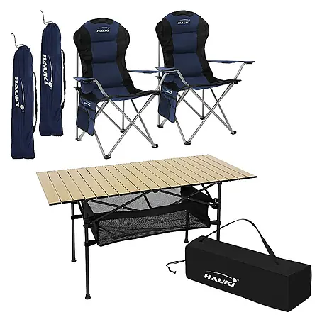 Hauki  Campingtisch Camping-Set mit Aluminium Klapptisch inkl. 2 Campingstuhl Blau