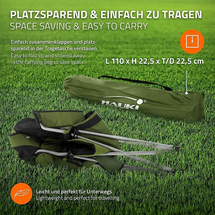 Hauki Campingstuhl Faltstühl faltbar mit Getränkehalter & Tragetasche bis 150kg - Stahl, Polyester, Klappbar, Khaki, B x T x H: 56 x 56 x 110 cm - Platzsparender und leicht zu transportierender Outdoor-Stuhl mit Tragetasche für einfachen Transport und Lagerung.