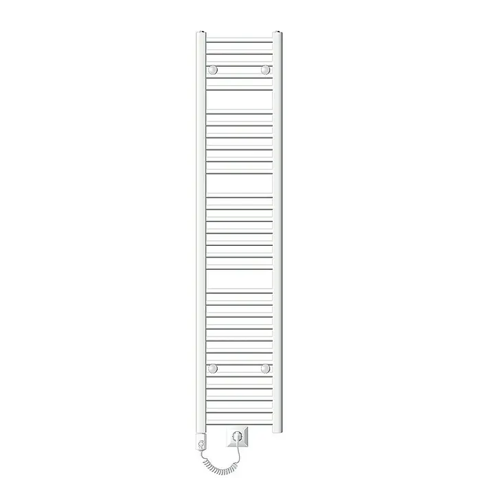 ECD Germany Elektro-Badheizkörper Handtuchheizkörper Sahara Seitenanschluss gerade mit Heizstab 1200W - B x H: 30 x 180 cm - Abbildung eines weißen, elektrischen Handtuchwärmers mit vielen horizontalen Stangen. Ideal für jedes moderne Badezimmer.