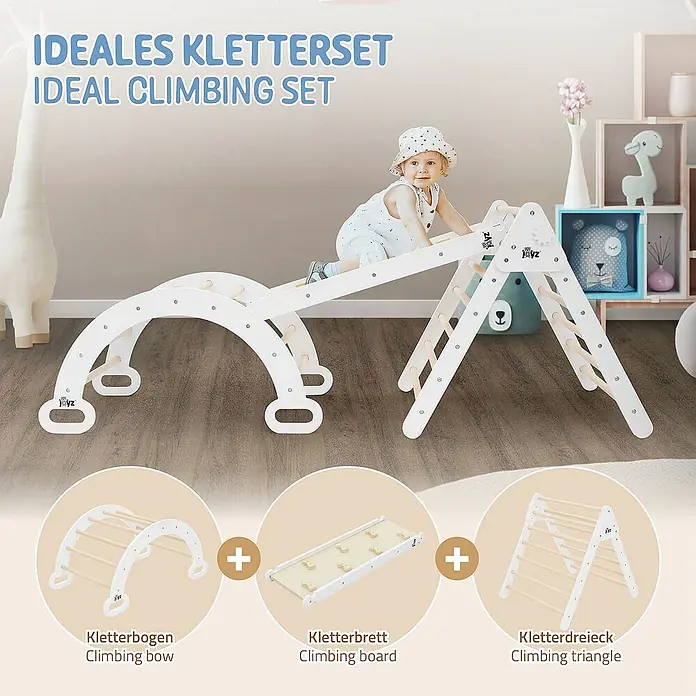 ECD Germany Kinderspielturm Kletterdreieck + Rutsche trainiert Gleichgewicht & Balance ab 2 Jahren - L x B x H: 188 x 72 x 70 cm, Braun - Ein ideales Kletterset für Kinder, bestehend aus Kletterbogen, Kletterbrett und Kletterdreieck, perfekt für die Entwicklung der motorischen Fähigkeiten.
