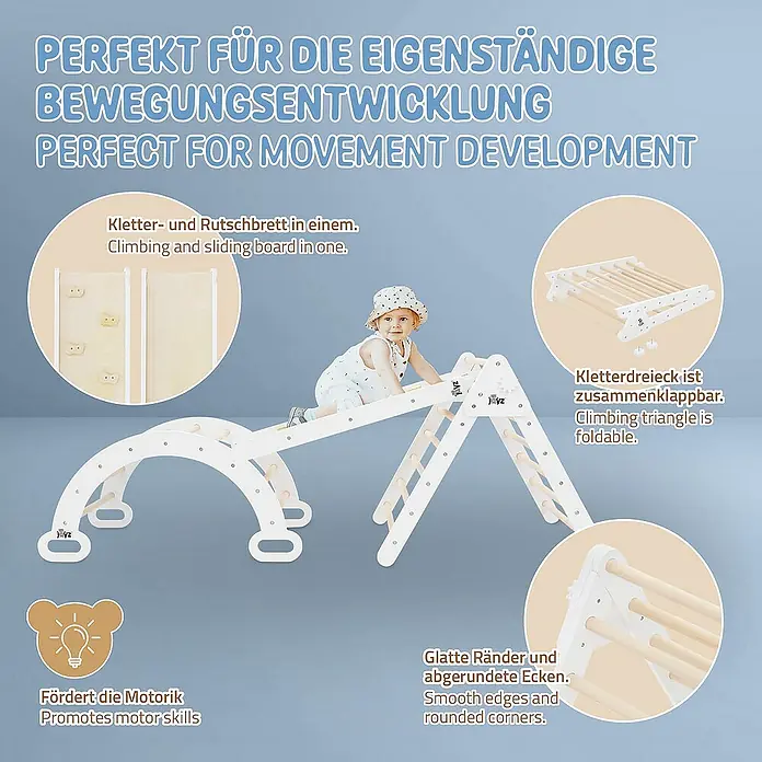 ECD Germany Kinderspielturm Kletterdreieck + Rutsche trainiert Gleichgewicht & Balance ab 2 Jahren - L x B x H: 188 x 72 x 70 cm, Braun - Kletterdreieck mit Rutsche und Kletterwand für die Entwicklung der Motorik von Kleinkindern.