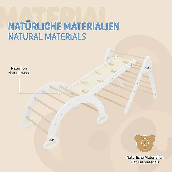 ECD Germany Kinderspielturm Kletterdreieck + Rutsche trainiert Gleichgewicht & Balance ab 2 Jahren - L x B x H: 188 x 72 x 70 cm, Braun - Kletterdreieck und Kletterbogen aus Naturholz für Kinder, ideal für spielerisches Lernen und sicheres Klettern im Innenbereich.