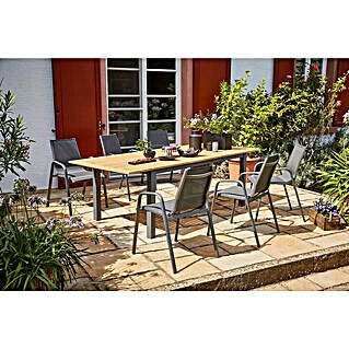 Sunfun Gartenmöbel-Set Carina/Gastro (7 -tlg., Stahl, Akazie, Textilen, Night-Grey/Hellbraun)