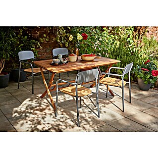 Sunfun Gartenmöbel-Set Diana/Gastro (5 -tlg., Stahl, Polywood, Akazie, Night-Grey/Natur)