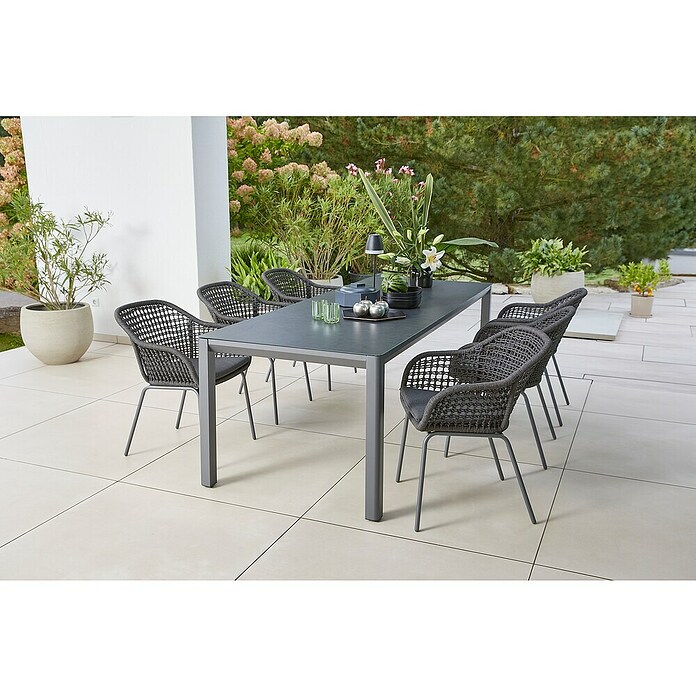 Sunfun Gartenmöbel-Set Maja/Sarah (7 -tlg., Stahl, Aluminium, Kunststoff, Olefin, Night-Grey) | BAUHAUS
