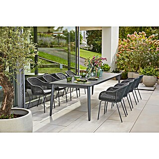 Sunfun Gartenmöbel-Set Solo/Sarah Rope (9 -tlg., Aluminium, Sintered Stone, Stahl, Olefin, Night-Grey, Tischplatte ausziehbar)