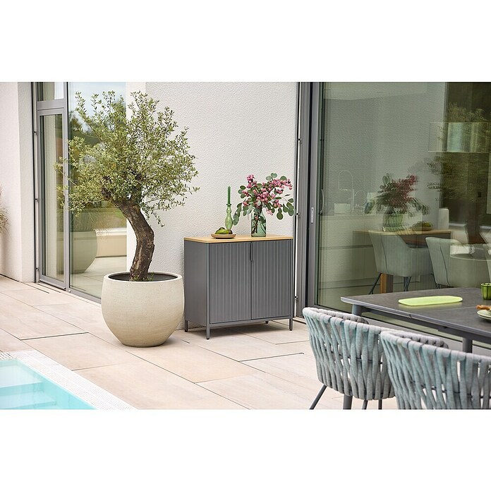 Sunfun Solo Garten-Aufbewahrungschrank (L x B x H: 90 x 46 x 86 cm, Stahl, Polywood, Night-Grey) | BAUHAUS