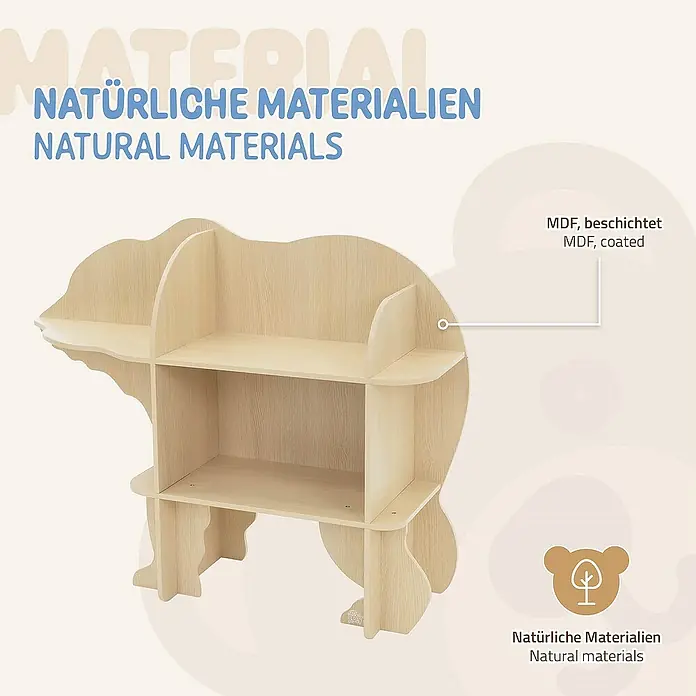 ECD Germany Holzregal Bär Bücherregal mit 2 Ebenen MDF -  - Ein Bärenregal aus MDF mit beschichteter Oberfläche, das mit natürlichen Materialien hergestellt wurde, bietet niedlichen Stauraum.