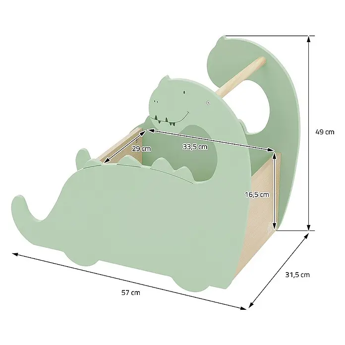 ECD Germany Holzregal Dino Spielzeugkiste mit 4 Rollen ideal als Lauflernwagen MDF / Kiefe -  - Dino Schaukelspielzeug mit praktischem Stauraum. Ideal für Kinderzimmer, fördert Spaß und Ordnung.
