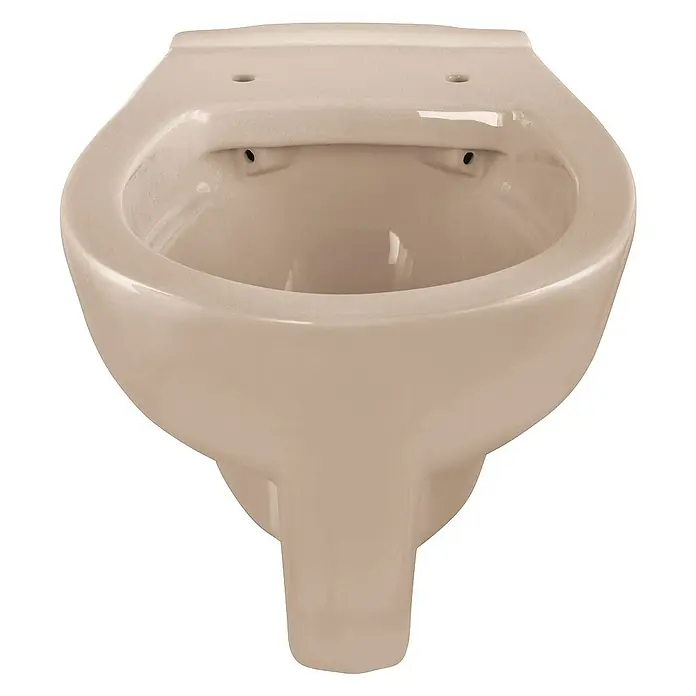 Calmwaters Wand-WC Spülrandlos mit Erhöhung - Spülrandlos, Ohne Spezialglasur, Spülform: Tief, WC Abgang: Waagerecht, Bahamabeige - Nahaufnahme einer eleganten, cremefarbenen Wand-Toilette, die ein modernes und hygienisches Badezimmerdesign präsentiert.