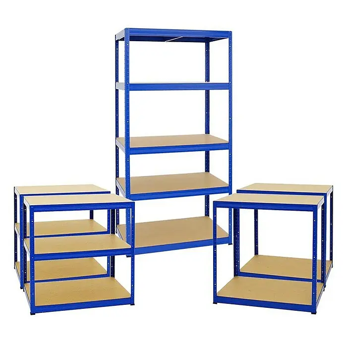Proregal Schwerlastregal Mega Deal Slim Elephant M - H x B x T: 180 x 90 x 60 cm, Traglast pro Boden: 350 kg, Anzahl Böden: 5 Stk., Stecken, Blau - Lagerregale in Blau mit Holzregalböden, perfekt für die Organisation von Werkstatt und Garage.