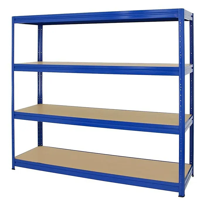 Proregal Schwerlastregal Mega Deal DINO - H x B x T: 180 x 180 x 60 cm, Traglast pro Boden: 500 kg, Anzahl Böden: 4 Stk., Stecken, Blau - Dreistufiges blaues Metallregal mit stabilen Holzregalen für Lagerung & Organisation.