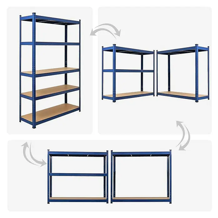 Proregal Schwerlastregal Mega Deal Ragnar - H x B x T: 180 x 120 x 40 cm, Traglast pro Boden: 175 kg, Anzahl Böden: 5 Stk., Stecken, Blau - Produktbild eines blauen Metallregals mit fünf Regalböden und optionaler zweigeteilter Montage.