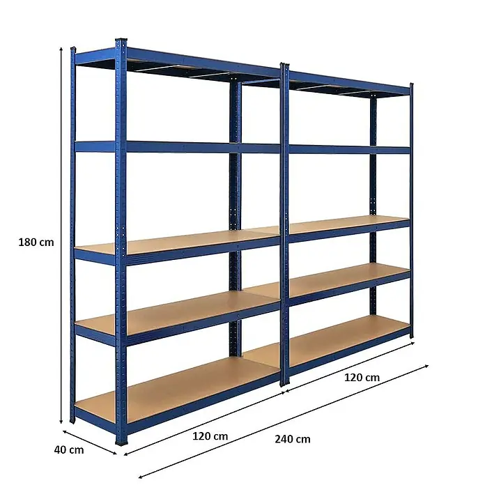 Proregal Schwerlastregal Mega Deal Ragnar - H x B x T: 180 x 120 x 40 cm, Traglast pro Boden: 175 kg, Anzahl Böden: 5 Stk., Stecken, Blau - Regal mit Stahlrahmen und Holzregalböden, Maße 180x240x40 cm, ideal für Lagerung.