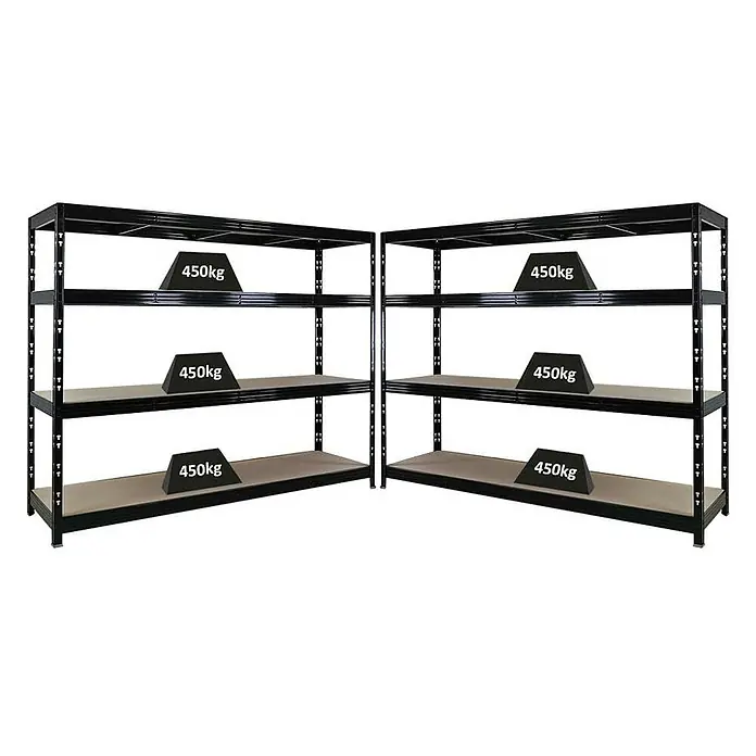 Proregal Schwerlastregal Mega Deal Profi RHINO - H x B x T: 180 x 240 x 60 cm, Traglast pro Boden: 450 kg, Anzahl Böden: 4 Stk., Stecken, Schwarz - Regal mit vier Ebenen mit je einem Gewicht von 450kg.