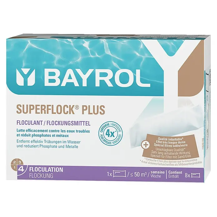 Bayrol Poolflocker Superflock Plus Kartuschen - 8 Stk. - Bayrol Superflock Plus Flockungsmittel zur Wasserklärung und Reduzierung von Phosphaten und Metallen.