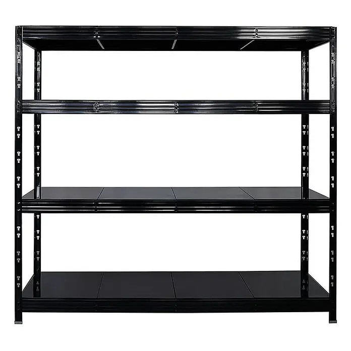Proregal Schwerlastregal Mega Deal Profi RHINO - Traglast pro Boden: 500 kg, Anzahl Böden: 4 Stk., Stecken, Schwarz - Schwarzes Metallregal mit vier Ebenen, ideal für Lagerung und Organisation in Garage, Keller oder Werkstatt. Robust und stabil.